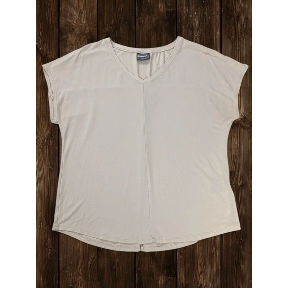 32 Degrees Cool Shirt Women's Small V-Neck Short Sleeve Cream Beige T-Shirt